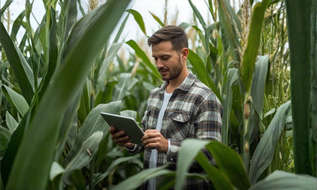 Agrônomo no campo emitindo o Receituário Agronômico