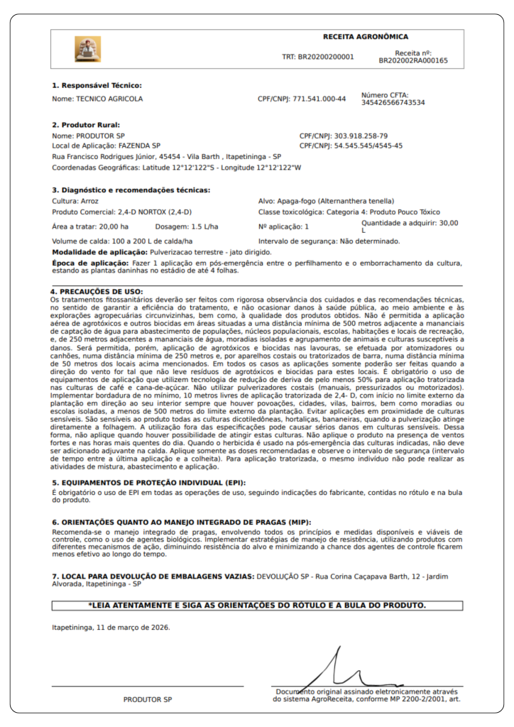 modelo de receituário agronômico conforme legislação brasileira