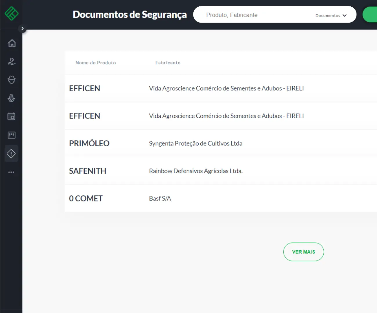 Tela para emissão de FDS (FISPQ) - Ficha com Dados de Segurança e Ficha de Emergência na AgroReceita