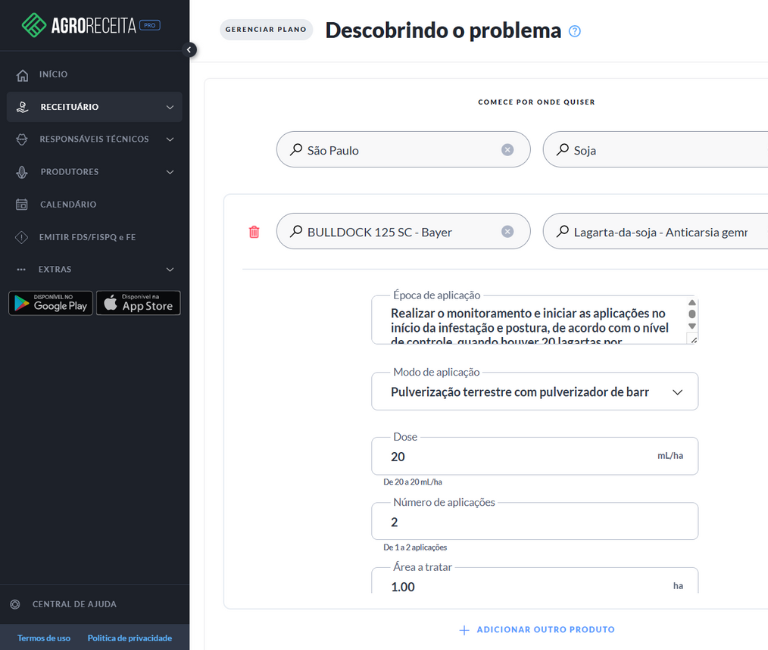 Print demonstrando como fazer a emissão do Receituário Agronômico na AgroReceita