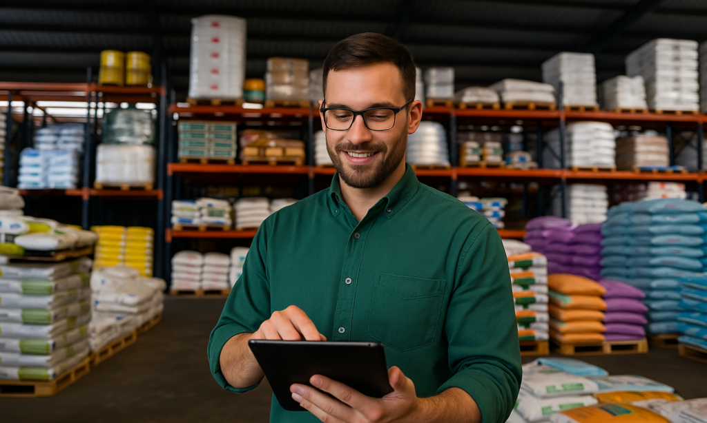 Agrônomo em estoque de revenda agrícola