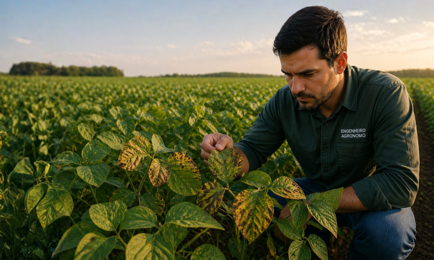 Engenheiro agrônomo realizando o manejo da soja