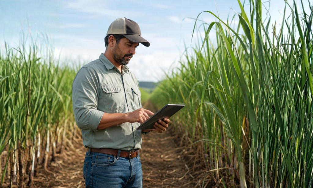Engenheiro agrônomo realizando a prescrição de nematicidas para cana-de-açúcar